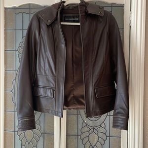 Women’s West Coast Leather Fitted Brown 100% Leather Jacket with Detachable Hood